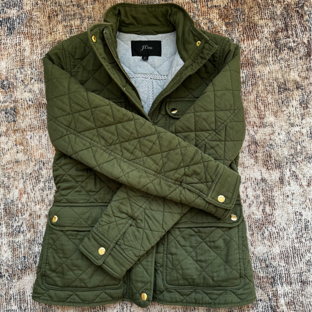 JCREW Olive Quilted Jacket sz XS - Picture 3 of 4